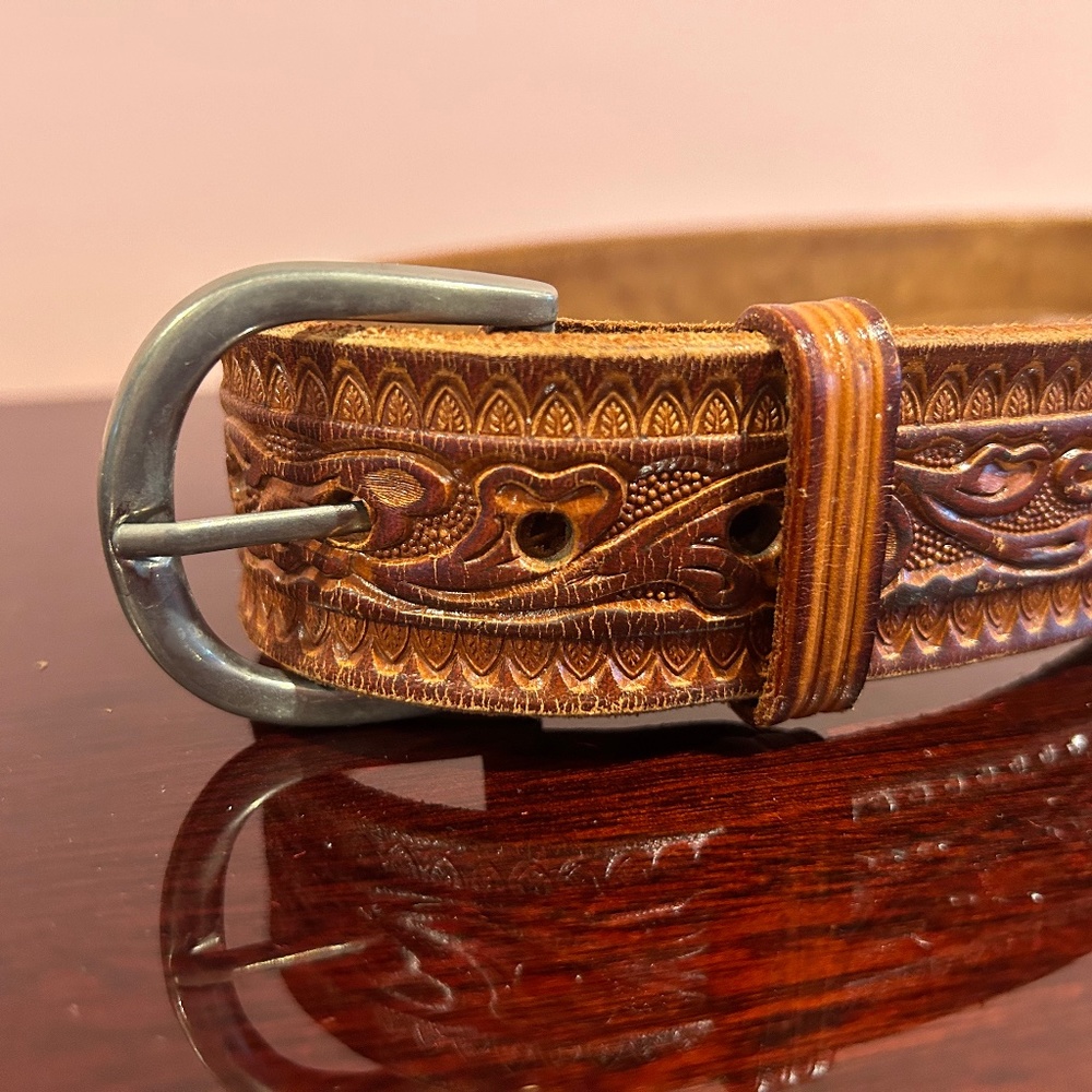 Brown Embossed Leather Belt